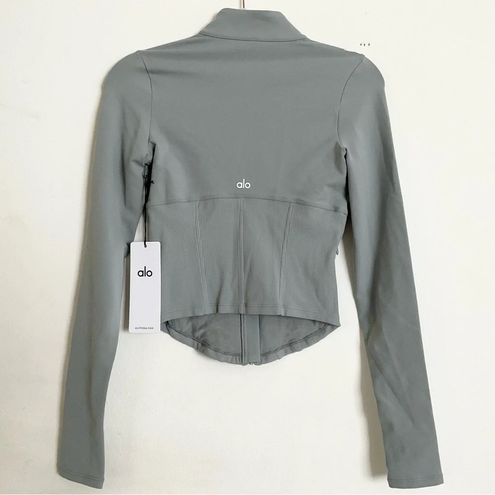 Alo Yoga Airbrush Corset Full Zip Jacket Lunar Grey XS